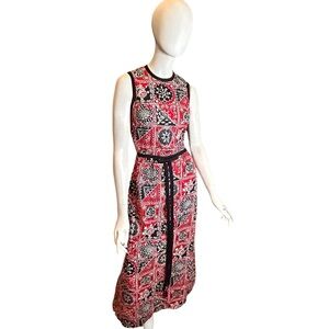 Vintage Red Black White Patterned Maxi Dress